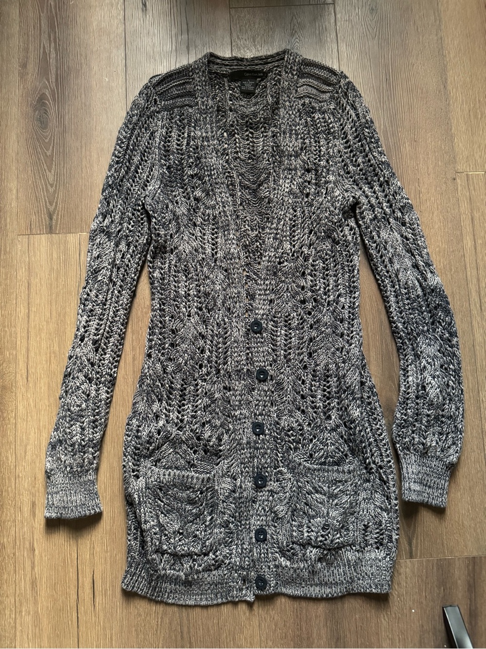 Calvin Klein Jeans Gray Marled Open-Knit Button Cardigan